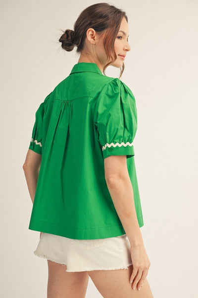 Ric - rac Trim Accent Solid Top - The Pointe Boutique