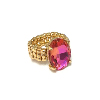Rose AB Oval Shape Glass Cocktail Cut Stretched Ring - The Pointe Boutique