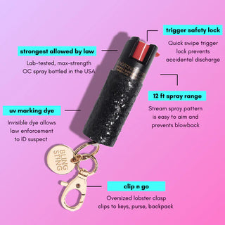 glitter pepper spray keychains in assorted colors