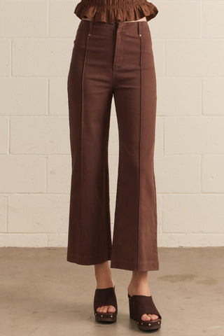 Bethany Jo Pants – brown wide leg trouser pants with front seam detail