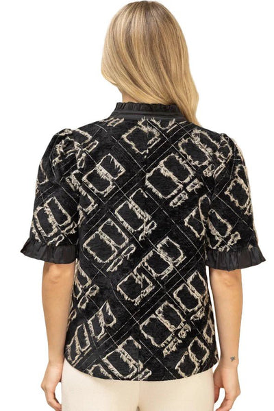 Satin Band Detailed Burn Out Velvet Top - The Pointe Boutique