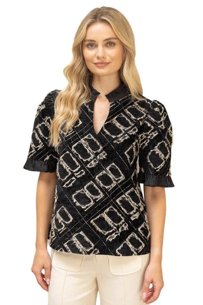 Satin Band Detailed Burn Out Velvet Top - The Pointe Boutique