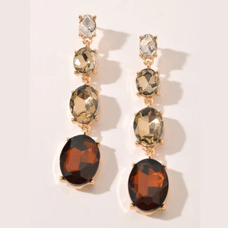 Graduated oval Crystal Linear Drop Earrings-Brown Multi