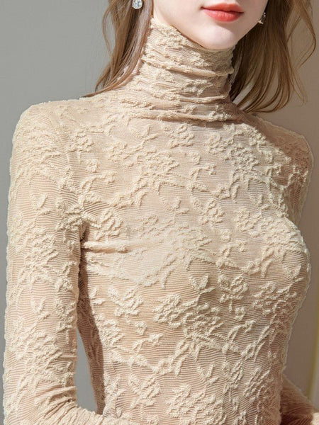 Sheer Mesh Floral Textured Lace Top - The Pointe Boutique