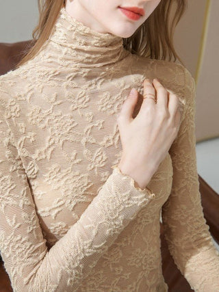 Sheer Mesh Floral Textured Lace Top - The Pointe Boutique