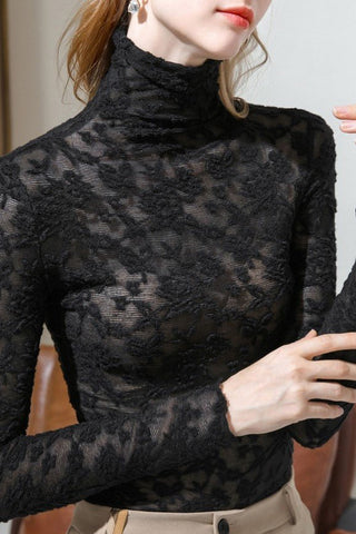 Sheer Mesh Floral Textured Lace Top - The Pointe Boutique