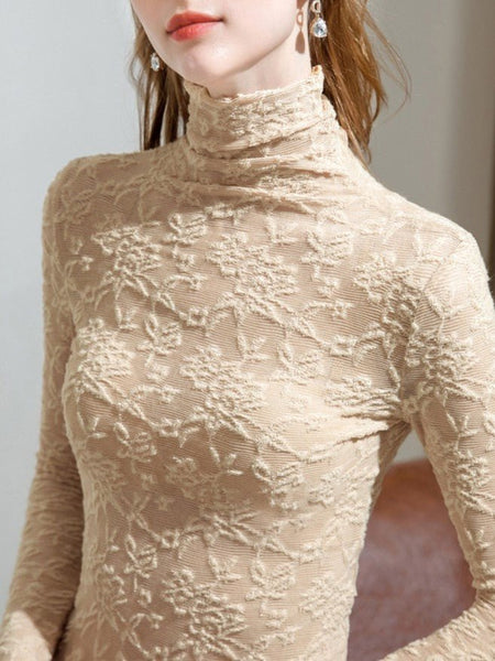 Sheer Mesh Floral Textured Lace Top - The Pointe Boutique