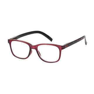 burgundy reading glasses with black arms