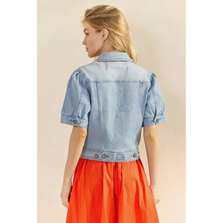 Short Puff Sleeve Denim Jacket Medium Wash - The Pointe Boutique