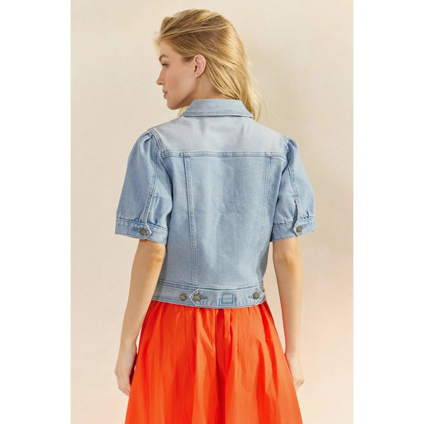 Short Puff Sleeve Denim Jacket Medium Wash - The Pointe Boutique