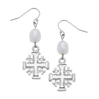 Silver Multi Cross and Freshwater Pearl Earrings - The Pointe Boutique