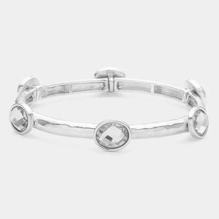 Silver Oval Stone Cluster Pointed Stretch Bracelet - The Pointe Boutique