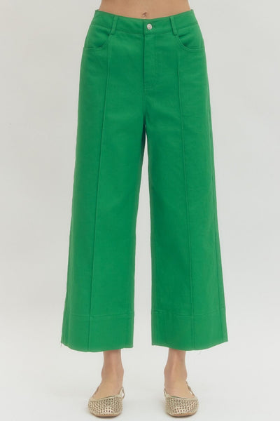 Solid High Rise Wide Leg Green Pants - The Pointe Boutique