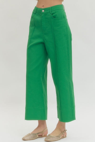 Solid High Rise Wide Leg Green Pants - The Pointe Boutique