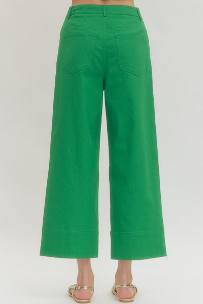 Solid High Rise Wide Leg Green Pants - The Pointe Boutique