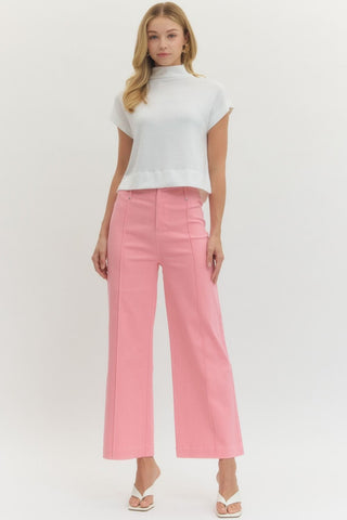 Solid High Rise Wide Leg Pant - The Pointe Boutique