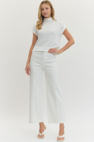 Solid High Rise Wide Leg Pant - The Pointe Boutique