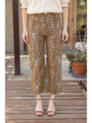 The Teagan Jacquard Pants – brown jacquard animal print pants