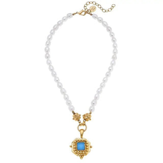 Square Aqua French Glass Pearl Necklace - The Pointe Boutique