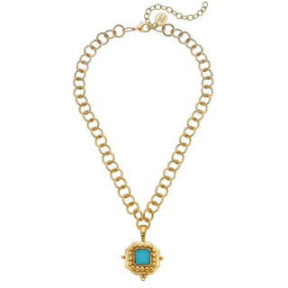 Square Teal French Glass Necklace - The Pointe Boutique