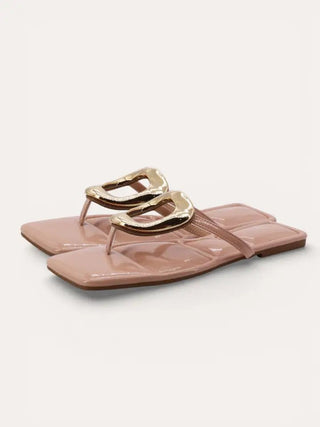 Square Toe Thong Sandal with Metal Ring Detailed - The Pointe Boutique
