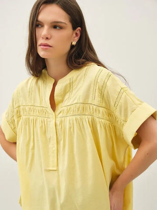 Squash Laced Oversized Short Dolman Sleeve Button Up Blouse - The Pointe Boutique