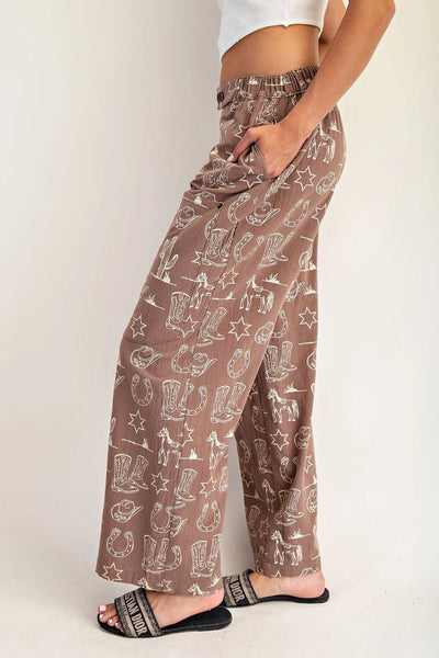 Stone Washed Western Patch Pocket Pants, Coco - The Pointe Boutique