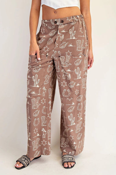 Stone Washed Western Patch Pocket Pants, Coco - The Pointe Boutique