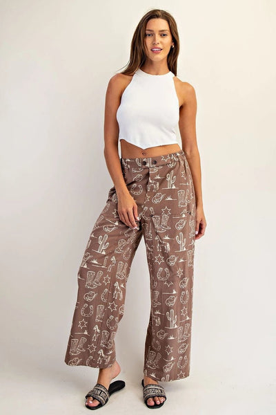 Stone Washed Western Patch Pocket Pants, Coco - The Pointe Boutique
