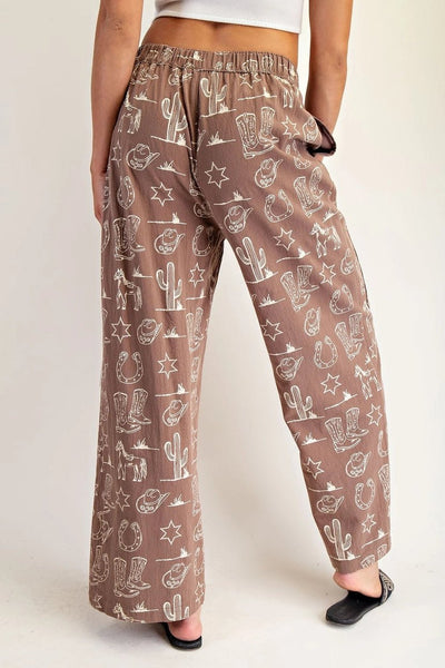 Stone Washed Western Patch Pocket Pants, Coco - The Pointe Boutique