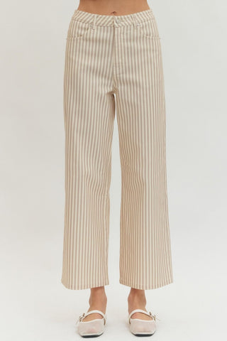 Tan Stripe Wide Leg Pants - The Pointe Boutique