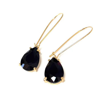 Teardrop Glass Bead 14mm X 18mm w/ Kidney Wire Earrings Black - The Pointe Boutique