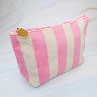 Terry Striped Everything Pouch Cosmetic Case Powder Pink - The Pointe Boutique