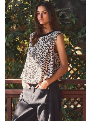 Textured Leopard Printed Knit Sleeveless Top - The Pointe Boutique