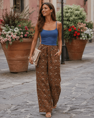 The Camille Brown Floral Pants - The Pointe Boutique