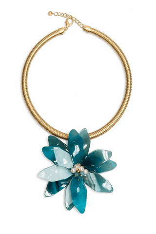 Turquoise Lotus Flower Collar Necklace - The Pointe Boutique