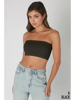 Stone Bandeau Top – white strapless tube crop top, seamless stretch