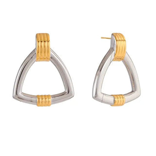 Two - Tone Triangle Drop Earrings 18k Gold Non Tarnish Classic - The Pointe Boutique