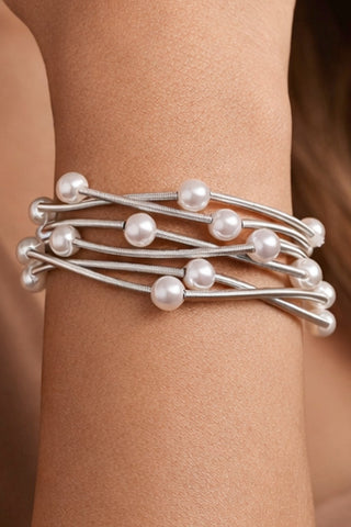 Silver stretchy layered guitar string bracelet set