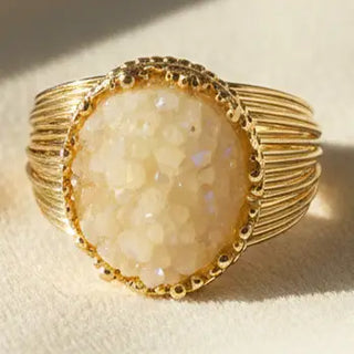 White Oval Shape Resin Druzy Cocktail Bead Adjustable Wire Ring