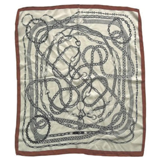 grey and brown chain link print silky square scarf