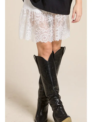 The White Mini Slip Skirt – white lace mini slip skirt