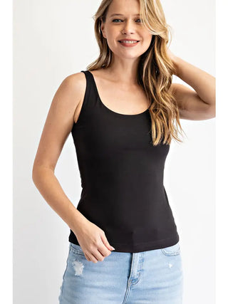The Emery Tank – black fitted scoop neck tank, wide straps