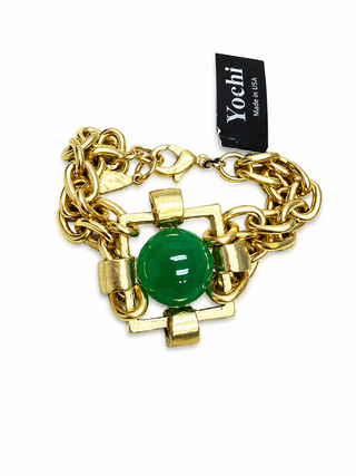 Dallas Green Stone Gold Chain Bracelet