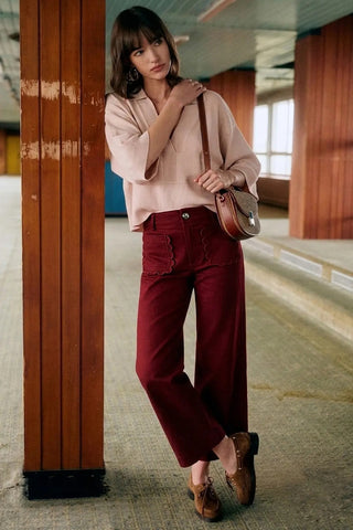 Alexis Rose Cropped Wide-Leg Pants – burgundy cropped wide leg pants
