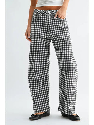 Amber Gingham Barrel Jeans – black and white gingham barrel leg jeans