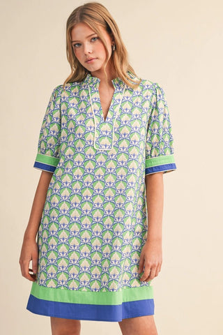 Vintage Floral Puff Sleeve Mini Dress Green Blue Multi - The Pointe Boutique