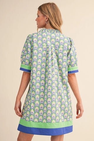 Vintage Floral Puff Sleeve Mini Dress Green Blue Multi - The Pointe Boutique