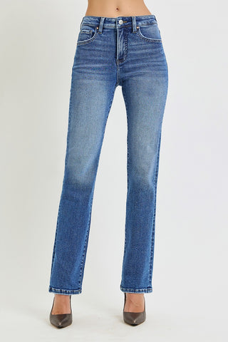 The Monroe High Ris Straight Jeans – medium wash high rise straight leg jeans
