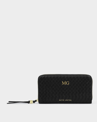 Nova Large Wallet-Black – black woven-texture zip-around wallet